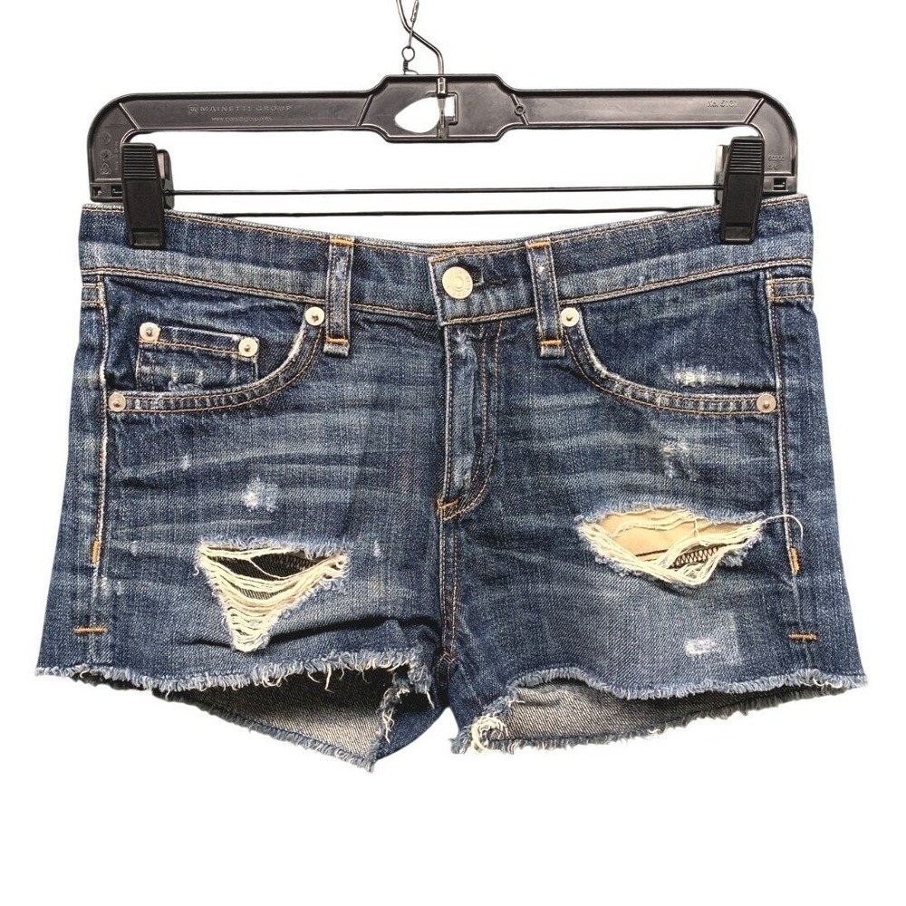 Rag & Bone Sheffield Cut Off Denim Shorts Womens 24 Blue Distressed Raw Hem